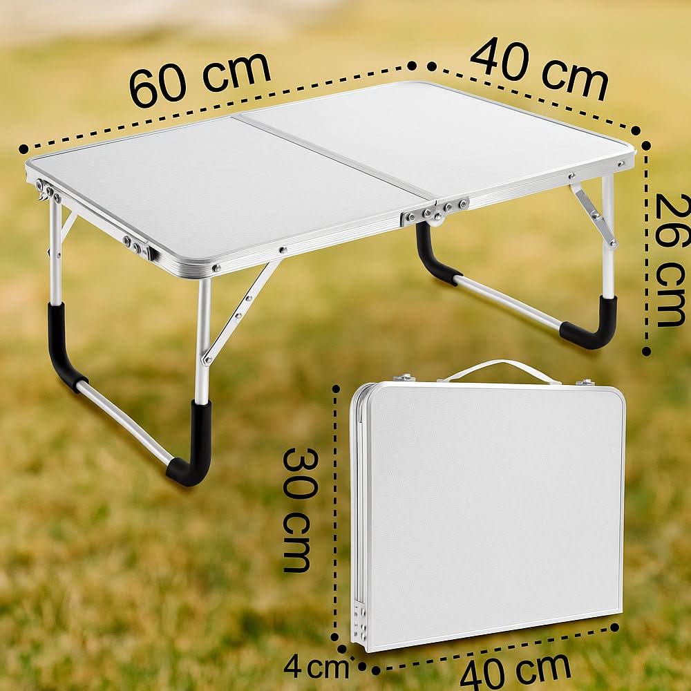 Mesa plegable de exterior en formato maleta para camping y balcón