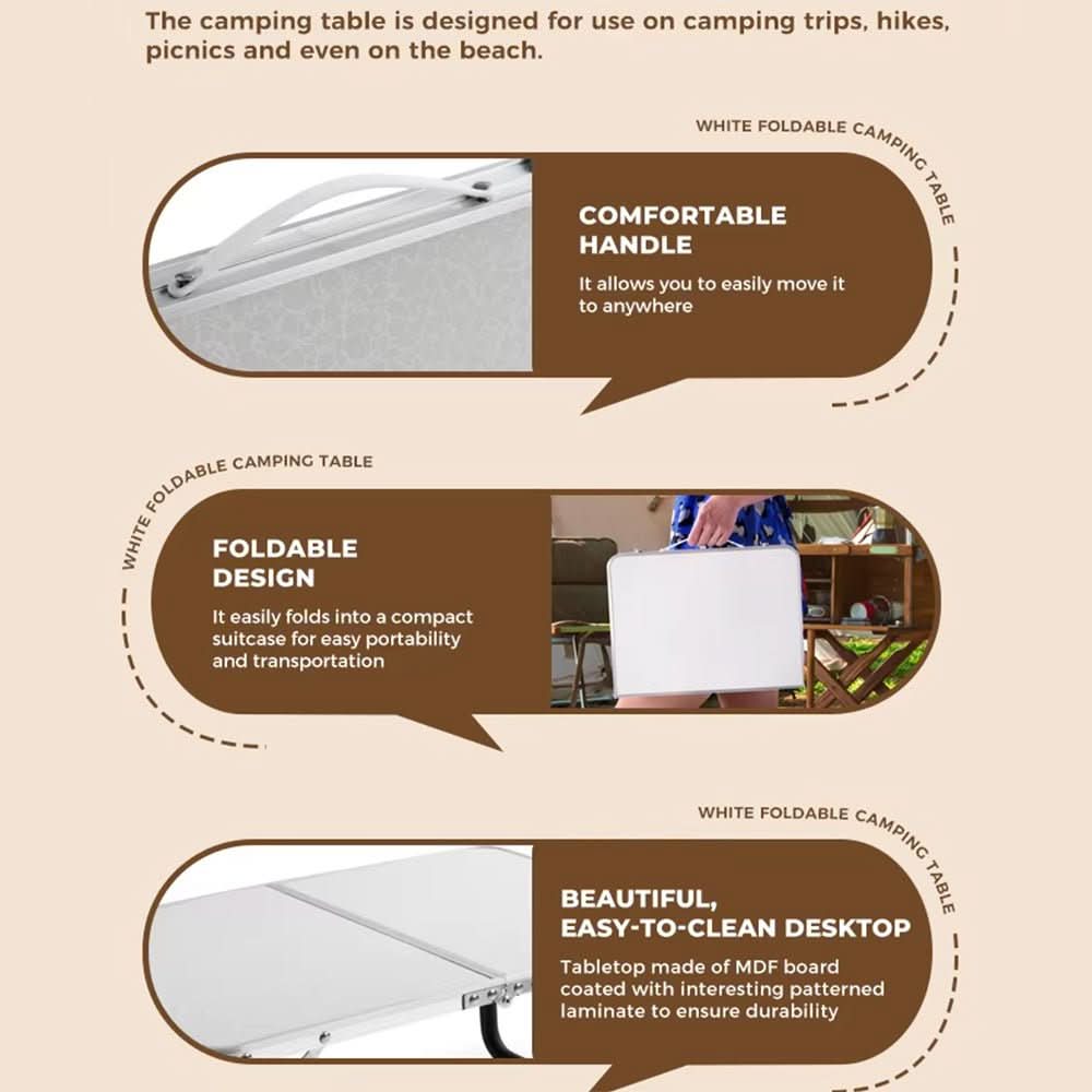 Mesa plegable de exterior en formato maleta para camping y balcón