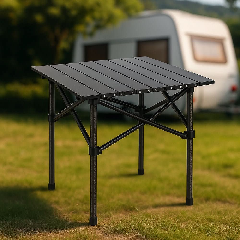 Mesa plegable de exterior con superficie resistente al calor y a los arañazos