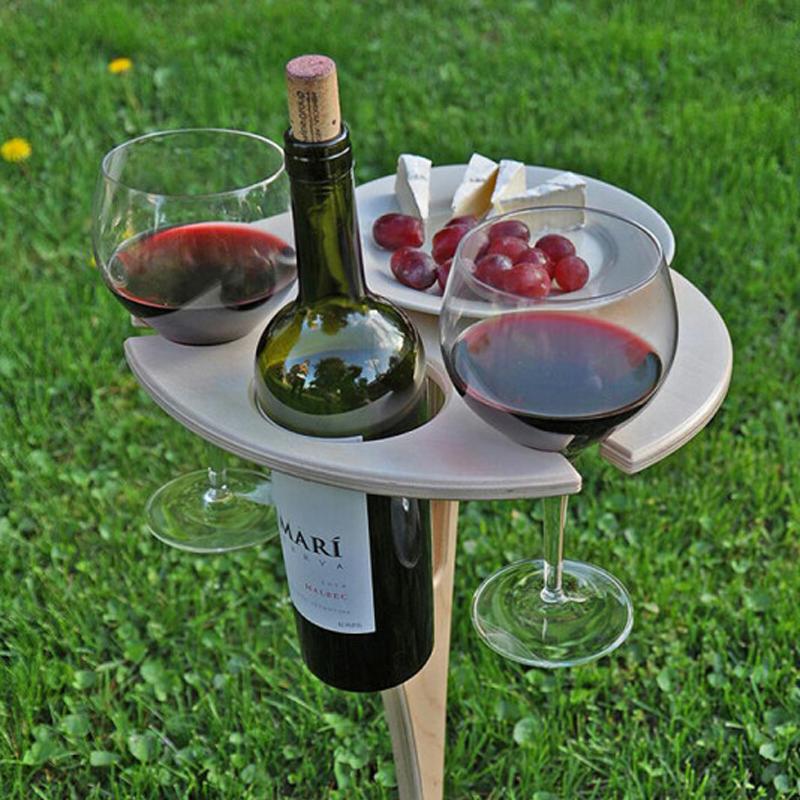 Mesa plegable portátil de madera para vino y picnic