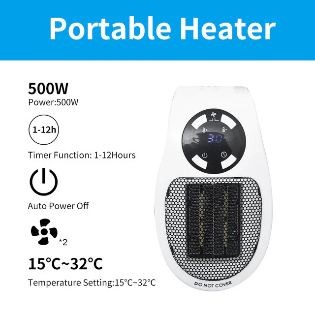 Mini calefactor eléctrico portátil de 500 W
