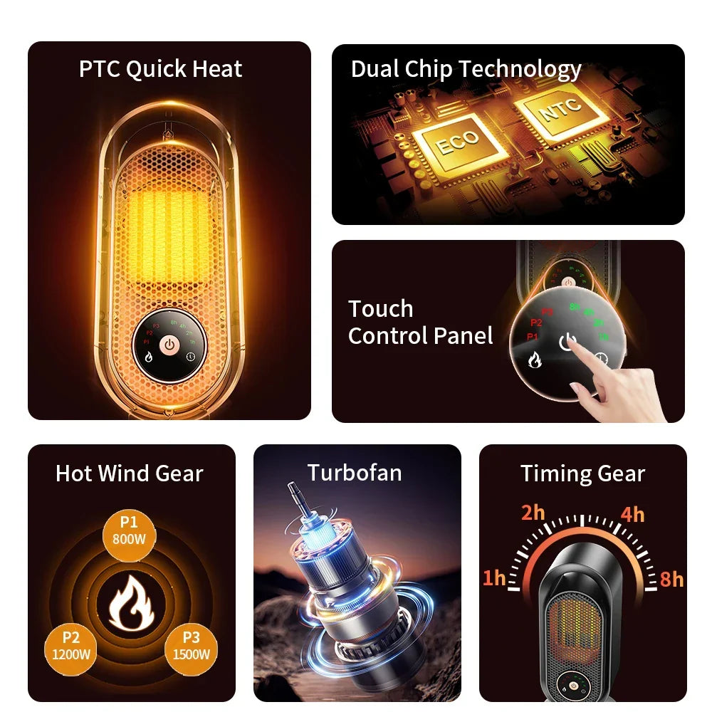 Mini calefactor portátil de 1000 W para escritorio, dormitorio y oficina