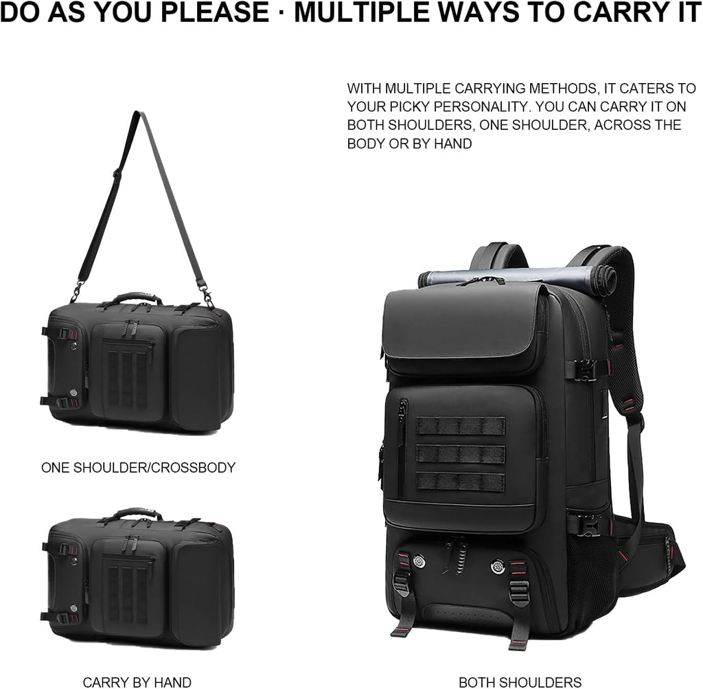 Mochila de viaje impermeable 50 L con compartimento para calzado y puerto USB