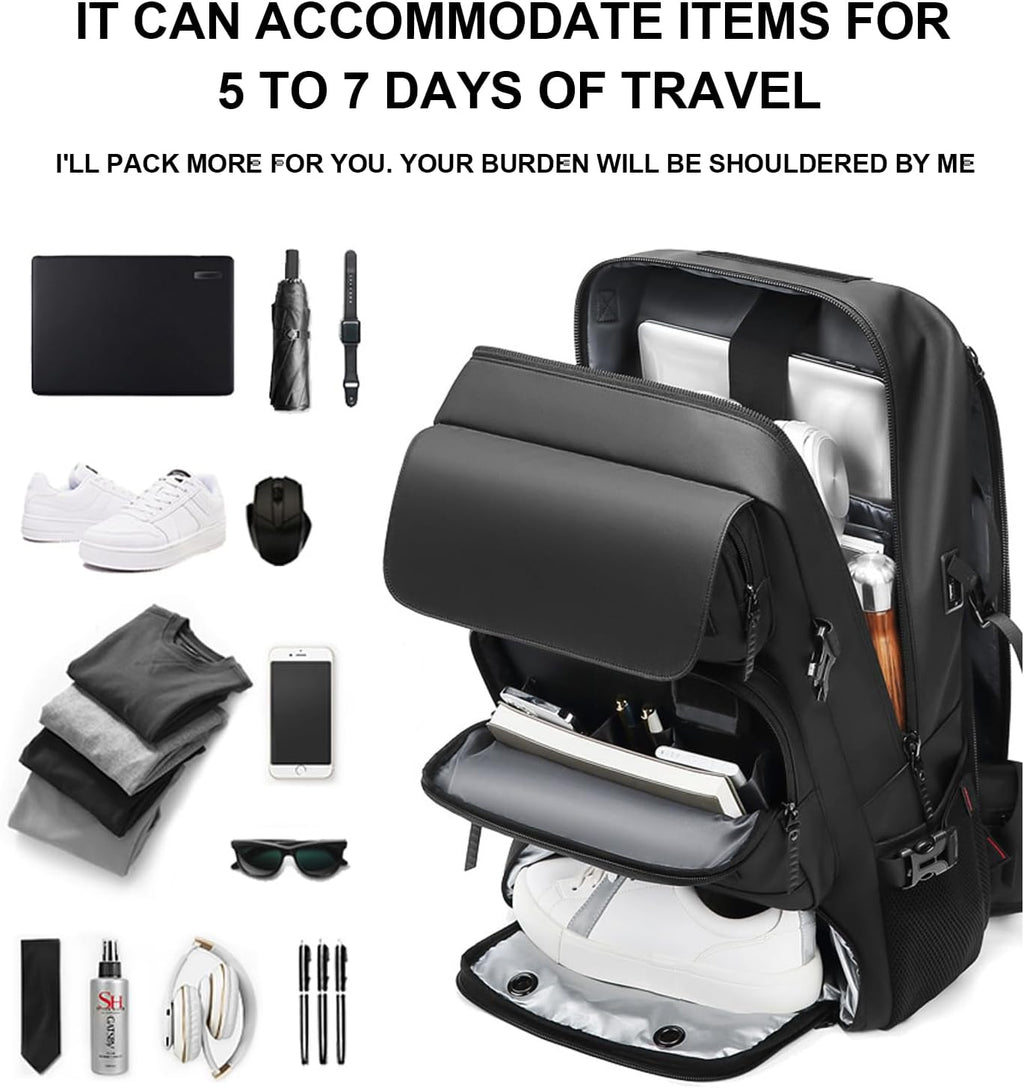 Mochila de viaje impermeable 50 L con compartimento para calzado y puerto USB