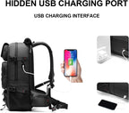 Mochila de viaje impermeable 50 L con compartimento para calzado y puerto USB