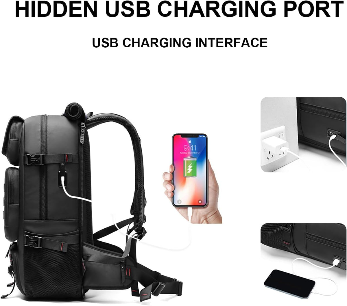 Mochila de viaje impermeable 50 L con compartimento para calzado y puerto USB