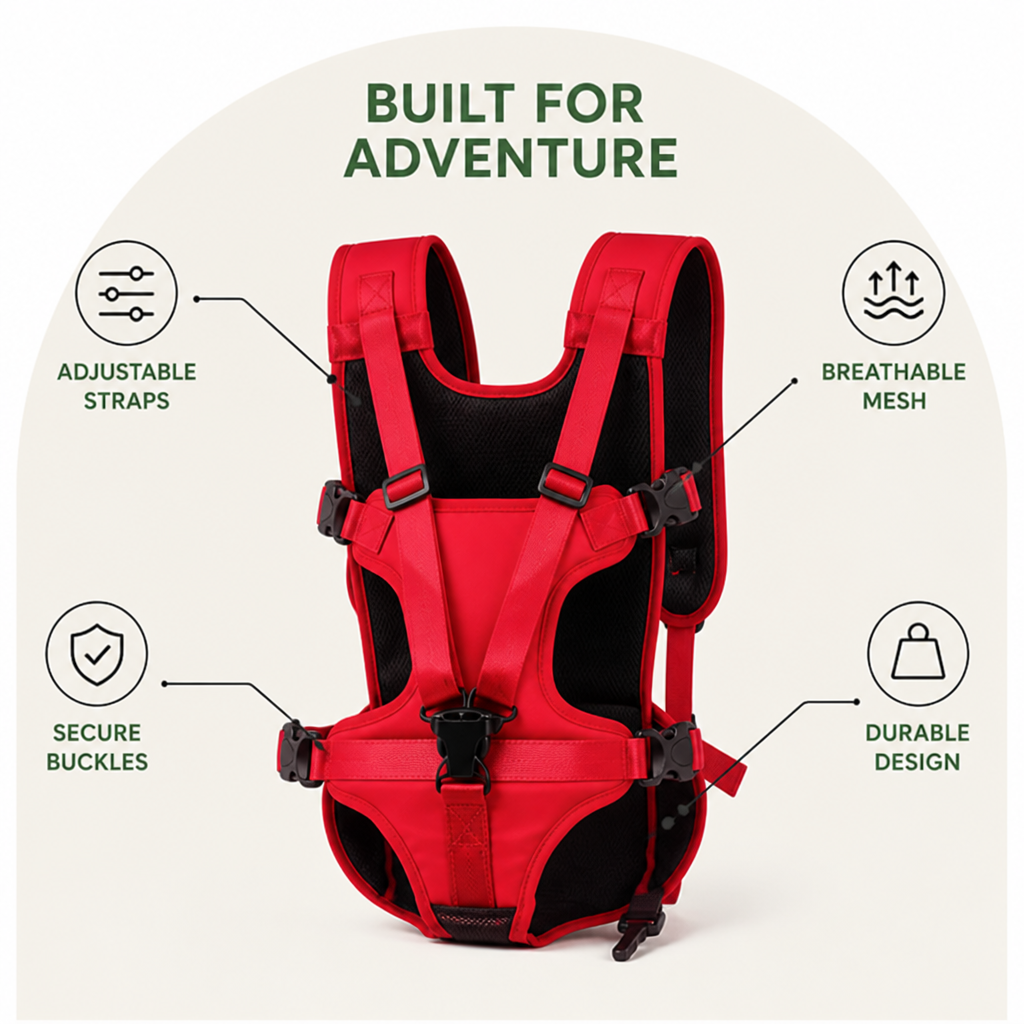 Mochila transportín frontal con correas ajustables y malla transpirable