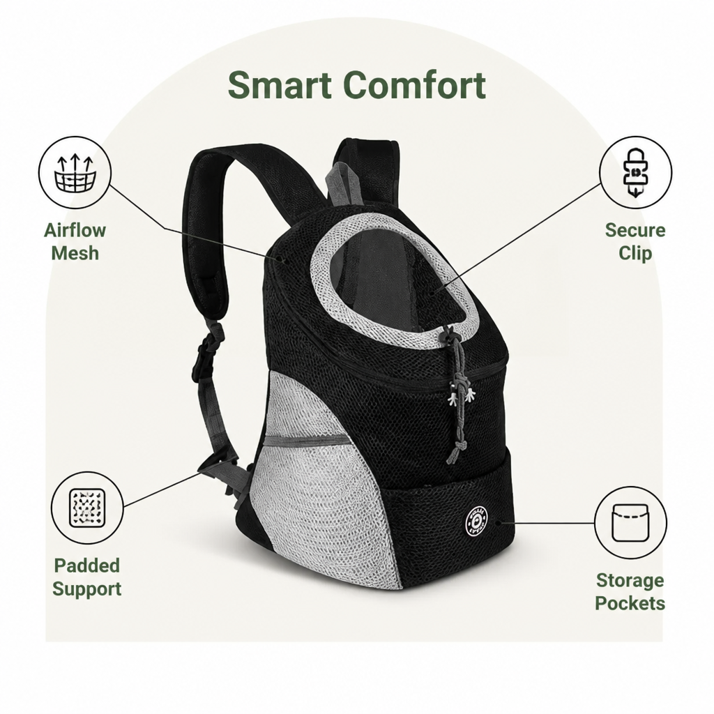 Mochila transportín para perros con malla transpirable y acolchado ergonómico (base extraíble)