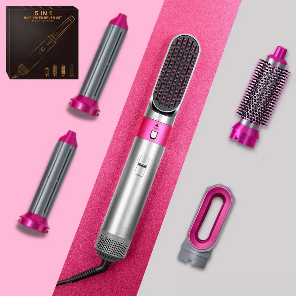 Moldeador de pelo 5 en 1 con rizador automático, secador y cepillo alisador