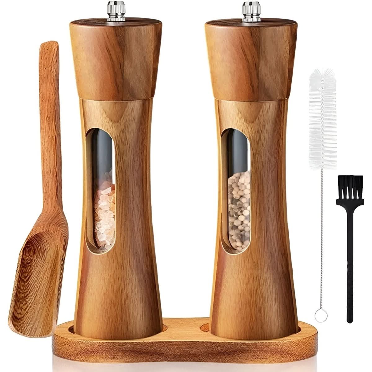Molinillo de sal y pimienta con ventana de visualización para un uso cómodo