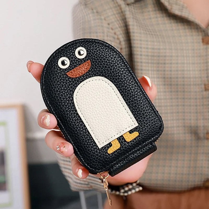 Monedero tarjetero de pingüinos con cremallera