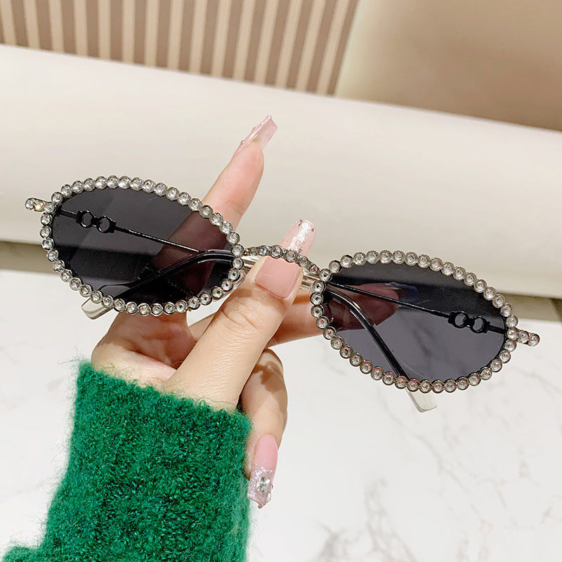 Montura de gafas con perlas decorativas para mujer