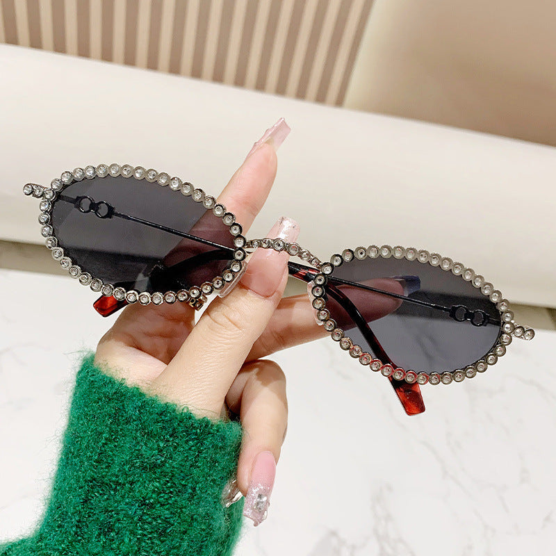 Montura de gafas con perlas decorativas para mujer