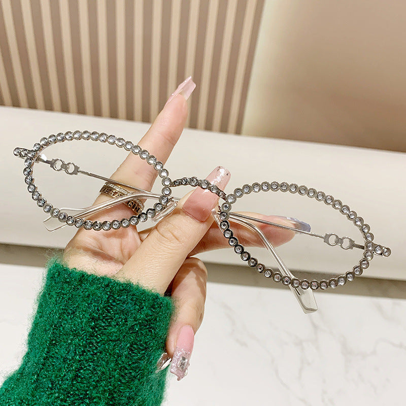 Montura de gafas con perlas decorativas para mujer