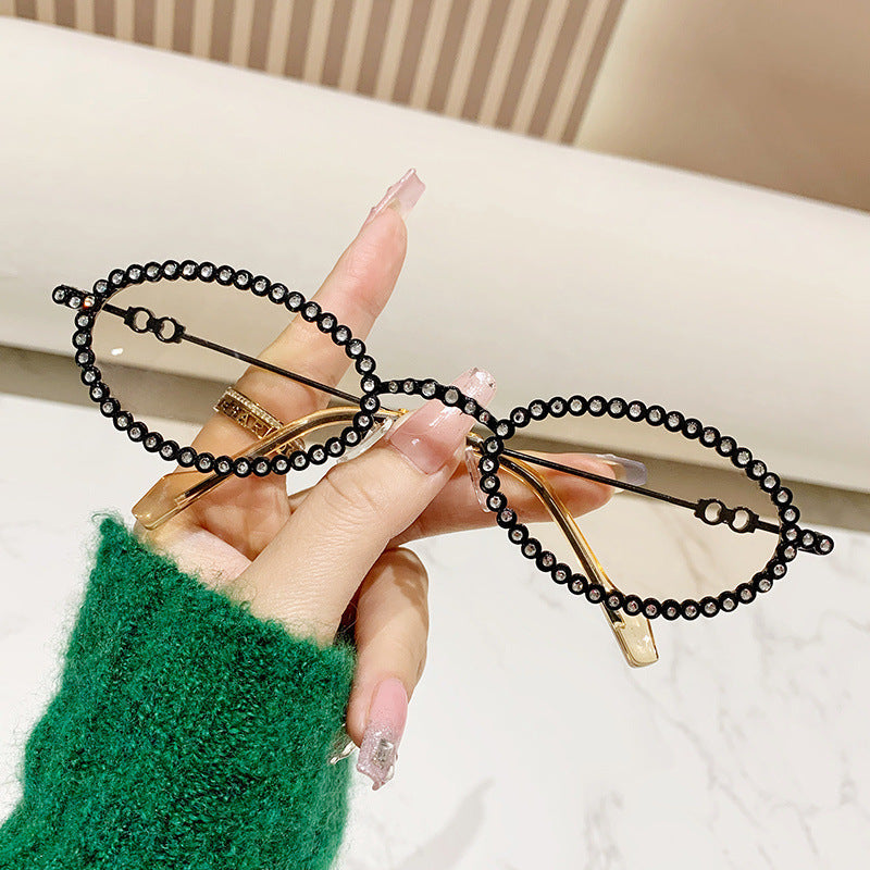 Montura de gafas con perlas decorativas para mujer