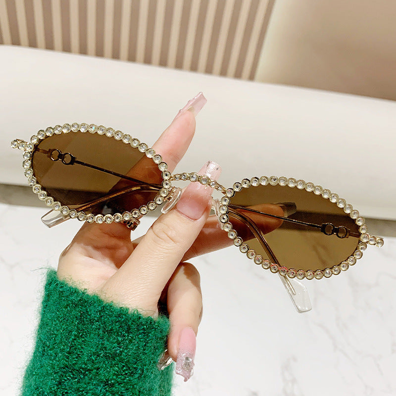 Montura de gafas con perlas decorativas para mujer