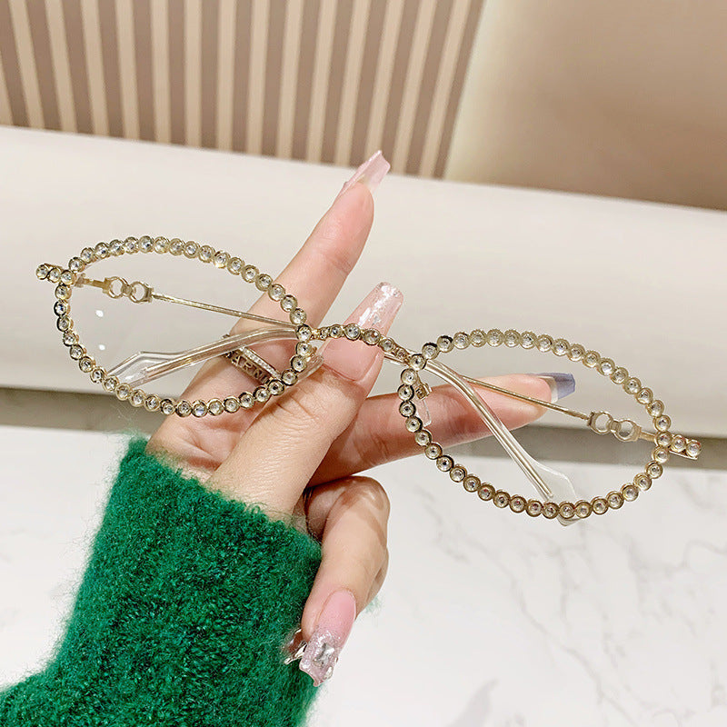 Montura de gafas con perlas decorativas para mujer