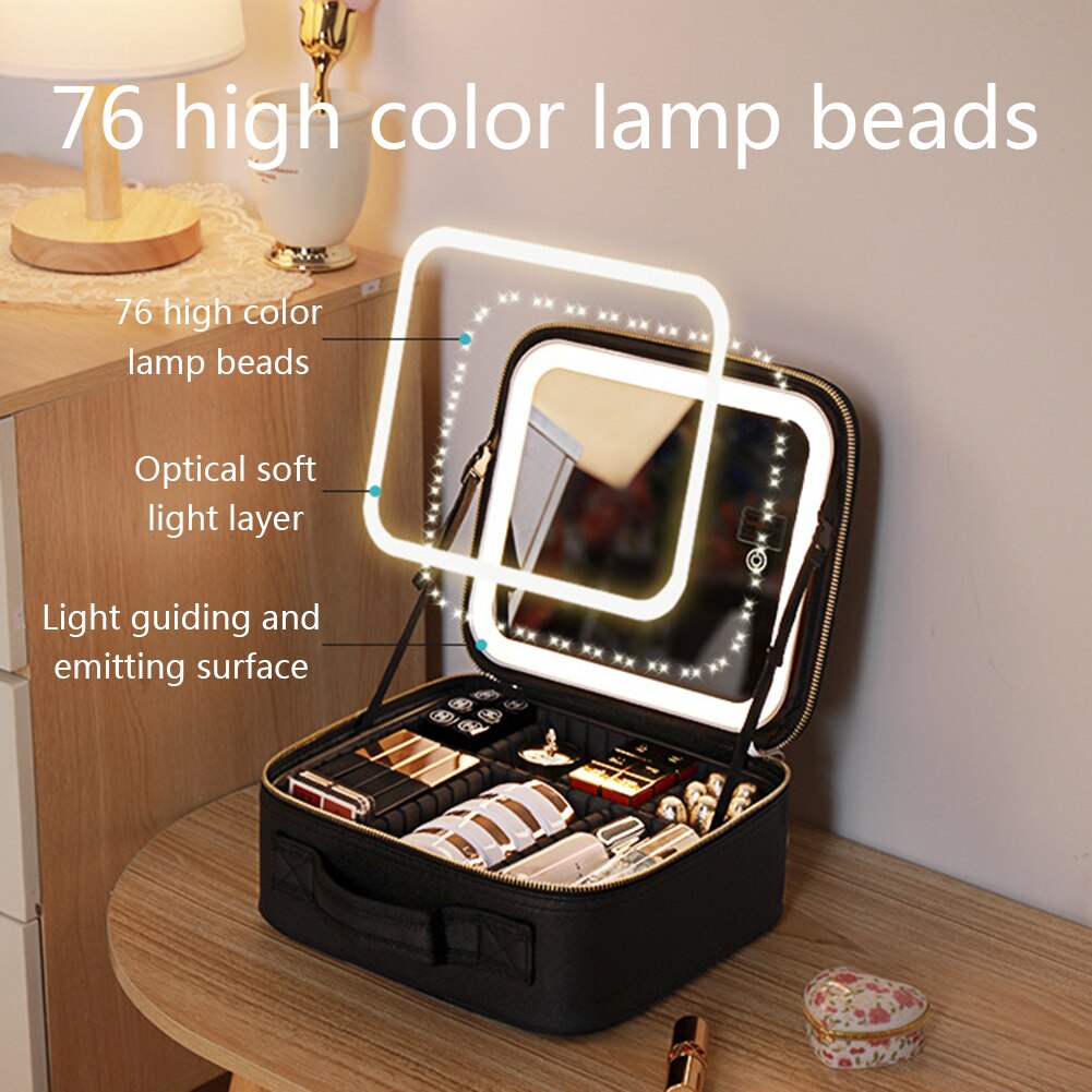 Neceser de viaje con espejo LED y luz ajustable