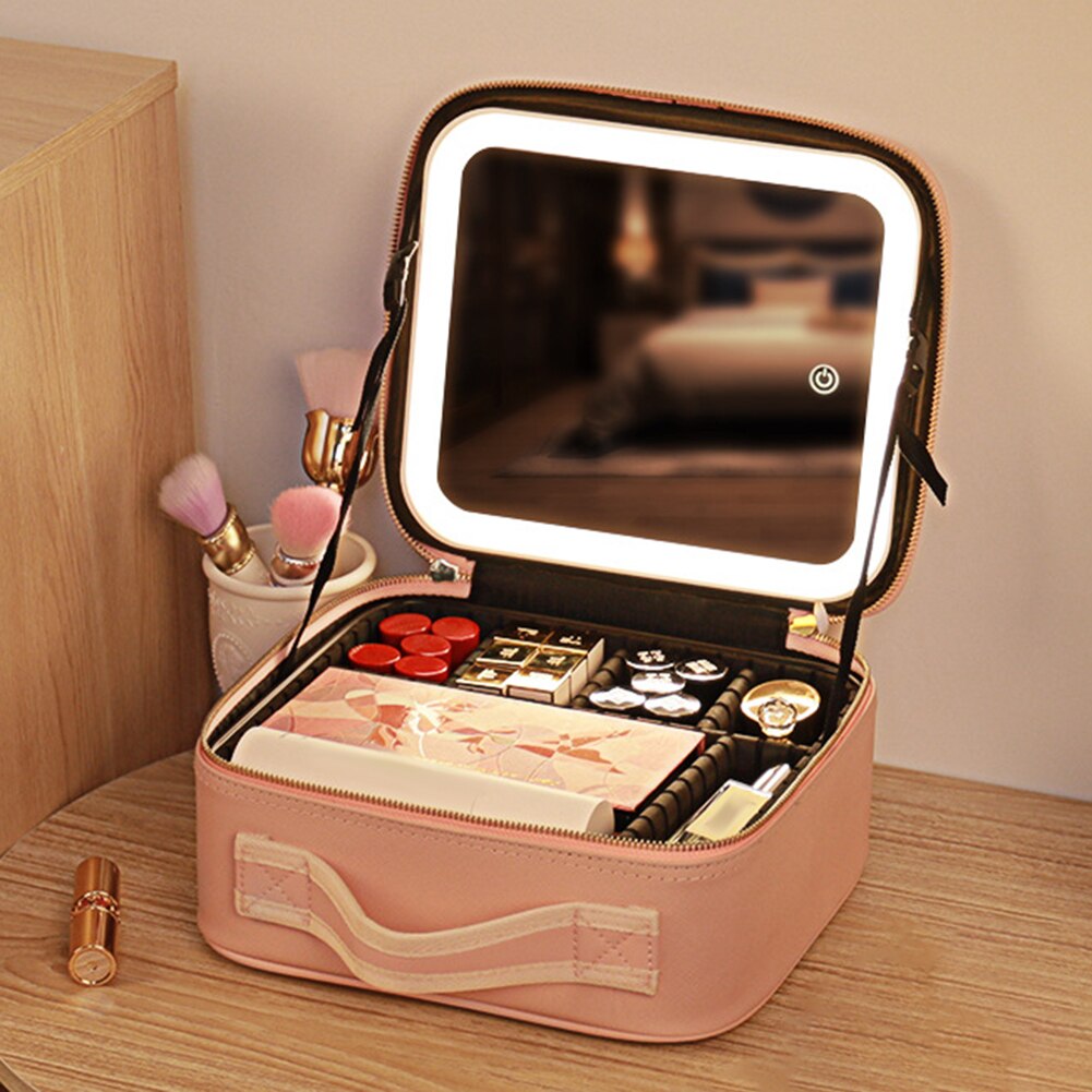 Neceser de viaje con espejo LED y luz ajustable