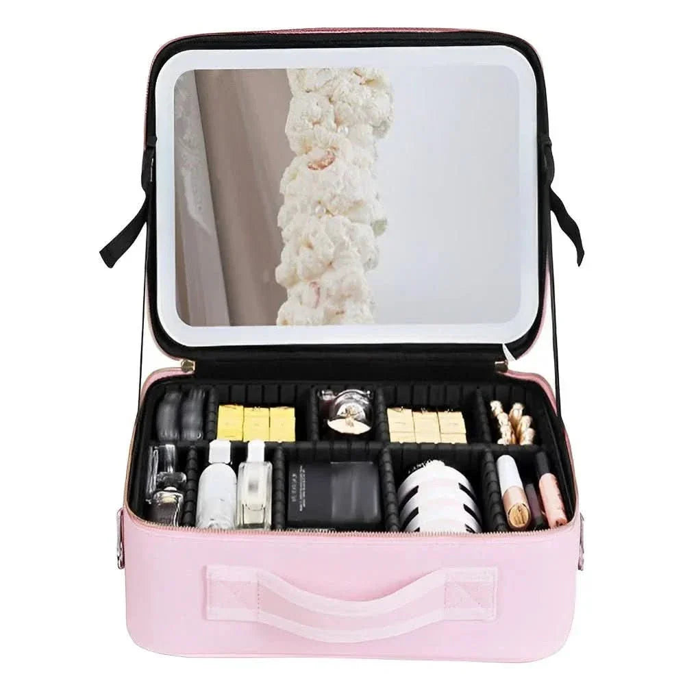 Neceser de maquillaje con espejo LED y luz integrada para un acabado perfecto en cualquier lugar