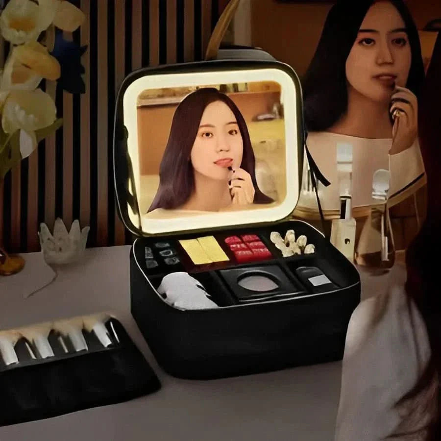 Neceser de maquillaje con espejo LED y luz integrada para un acabado perfecto en cualquier lugar