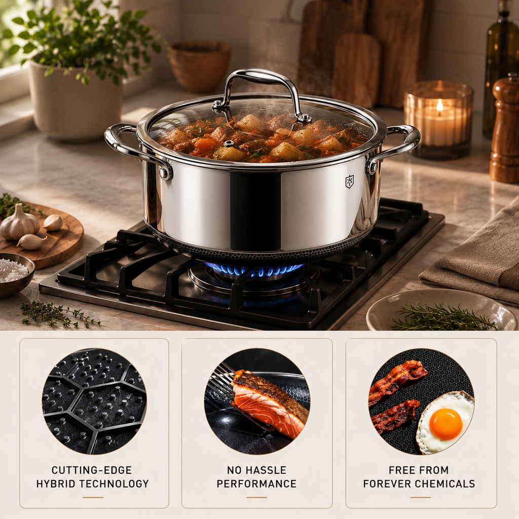 Olla de titanio puro premium con tapa de cristal