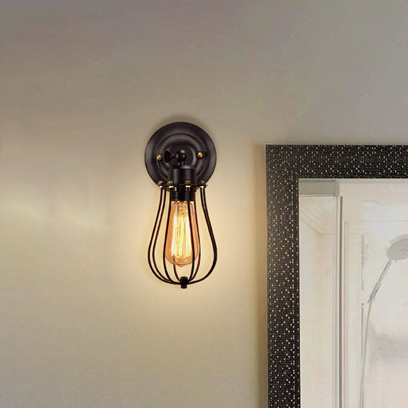 Pack de 2 lámparas de pared industriales con jaula metálica negra, 1 luz, casquillo E26/E27