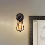 Pack de 2 lámparas de pared industriales con jaula metálica negra, 1 luz, casquillo E26/E27