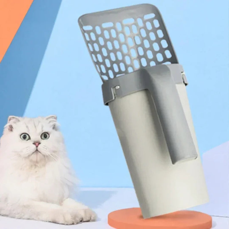 Pala autolimpiable para arena de gato con dispensador de bolsas integrado