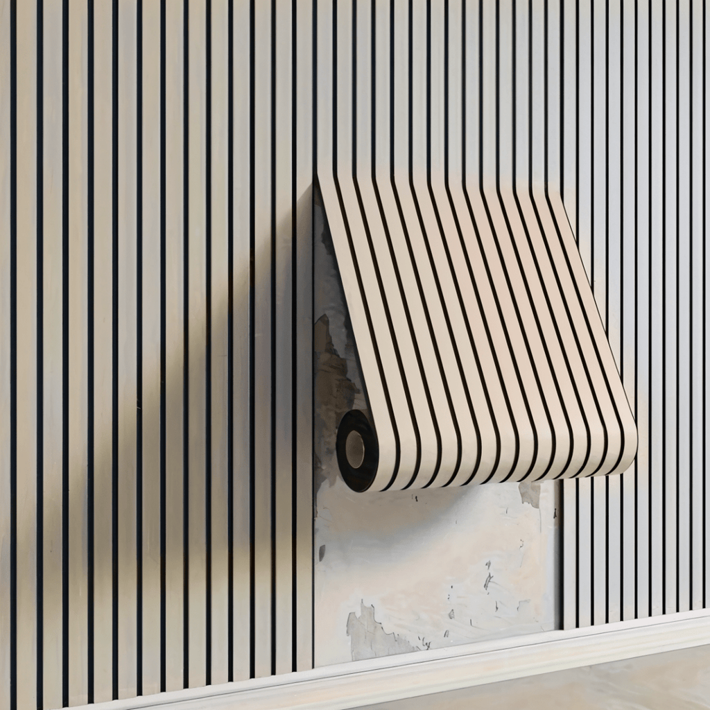 Panel acústico 3D autoadhesivo con efecto madera