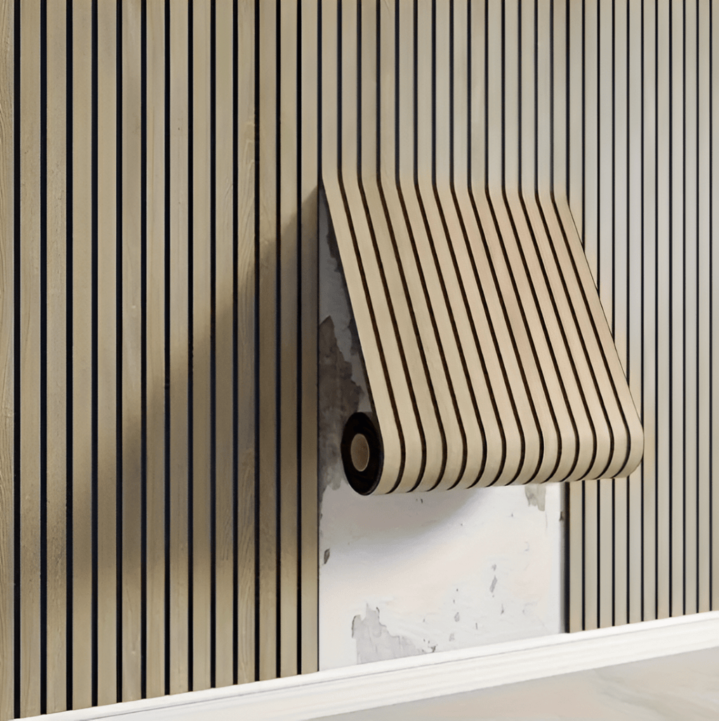 Panel acústico 3D autoadhesivo con efecto madera