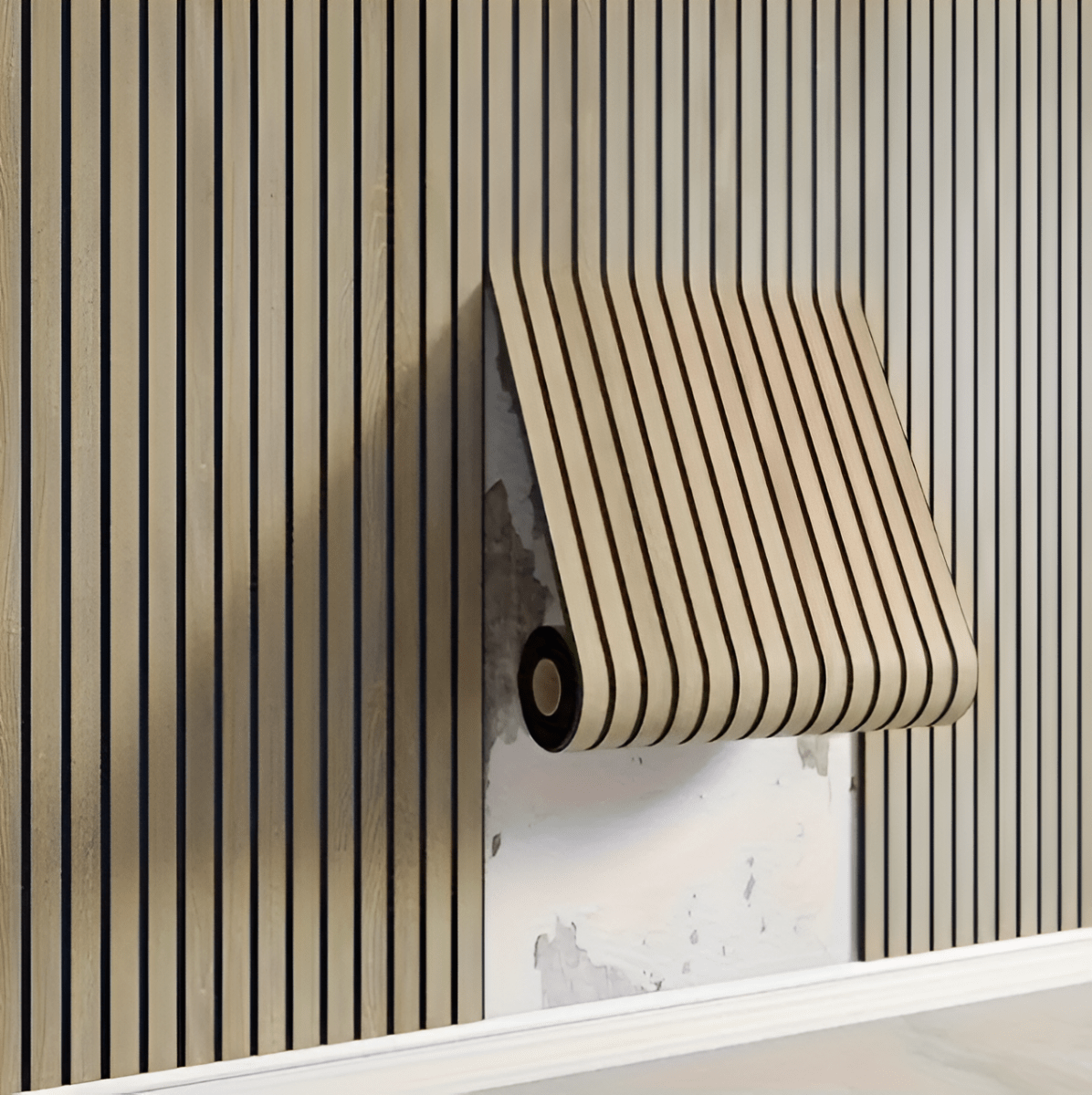 Panel acústico 3D autoadhesivo con efecto madera