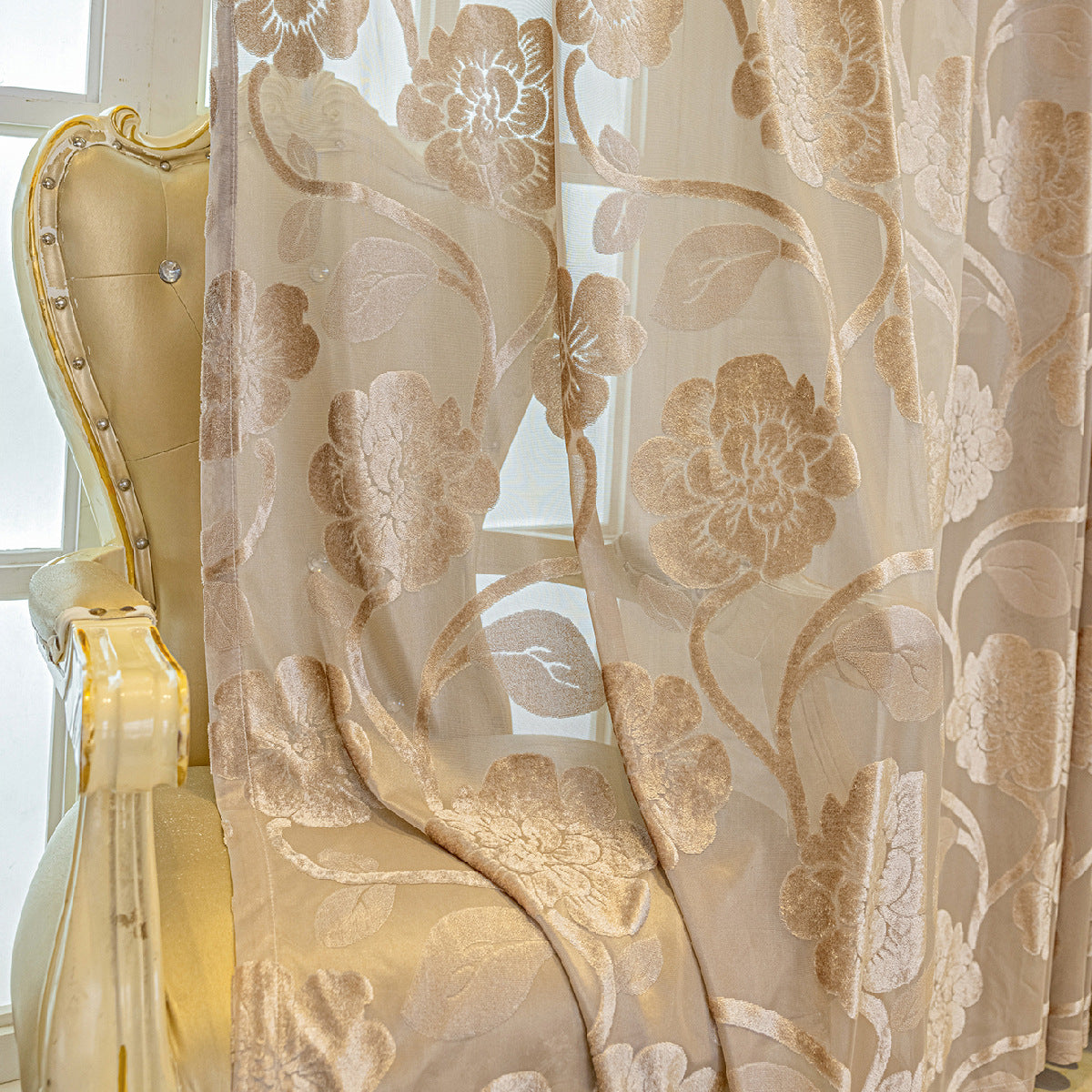 Panel de cortina transparente con estampado floral