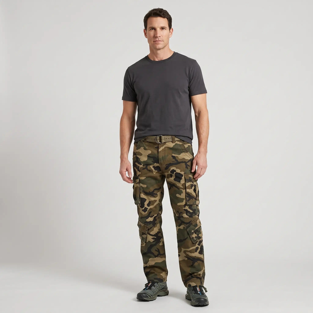 Pantalones cargo de camuflaje para hombre - Pantalones de combate - Corte relajado con 8 bolsillos