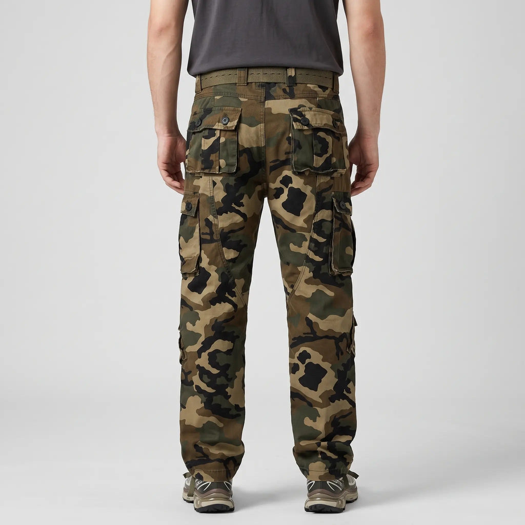 Pantalones cargo de camuflaje para hombre - Pantalones de combate - Corte relajado con 8 bolsillos