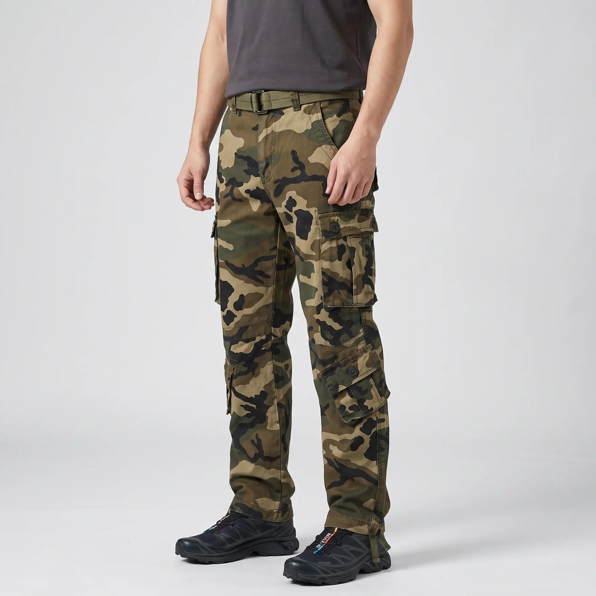 Pantalones cargo de camuflaje para hombre - Pantalones de combate - Corte relajado con 8 bolsillos