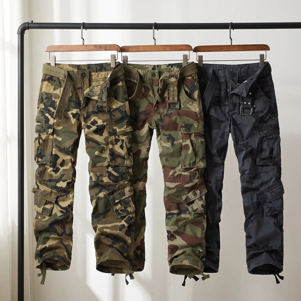 Pantalones cargo de camuflaje para hombre - Pantalones de combate - Corte relajado con 8 bolsillos