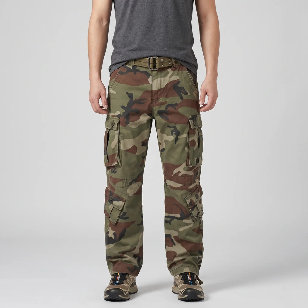 Pantalones cargo de camuflaje para hombre - Pantalones de combate - Corte relajado con 8 bolsillos