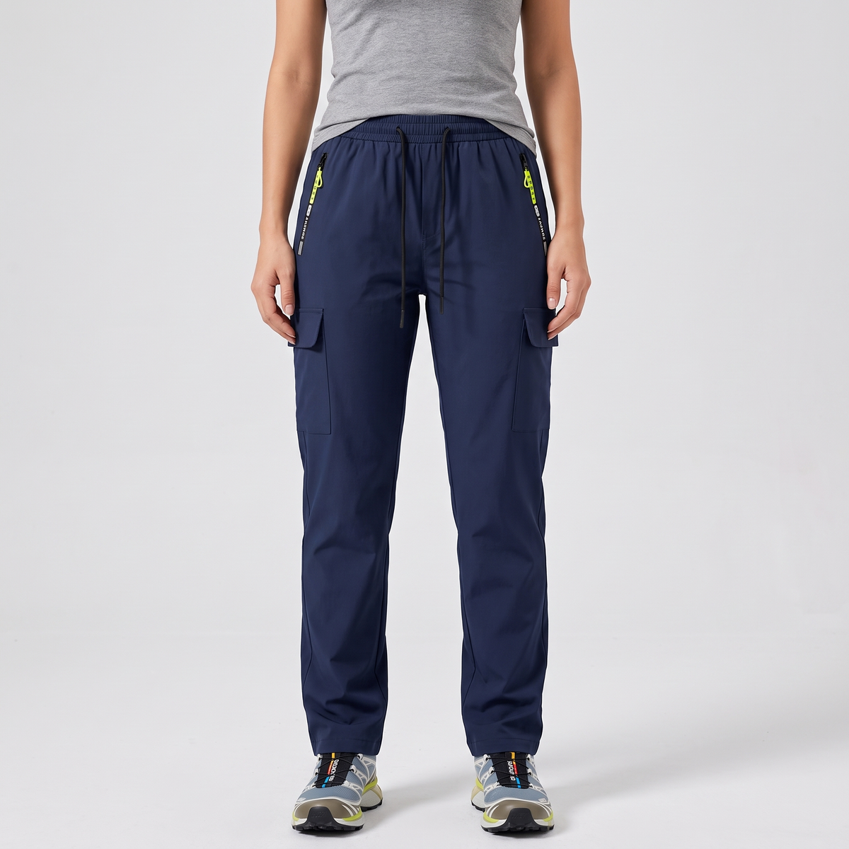 Pantalones cargo para mujer con cintura elástica