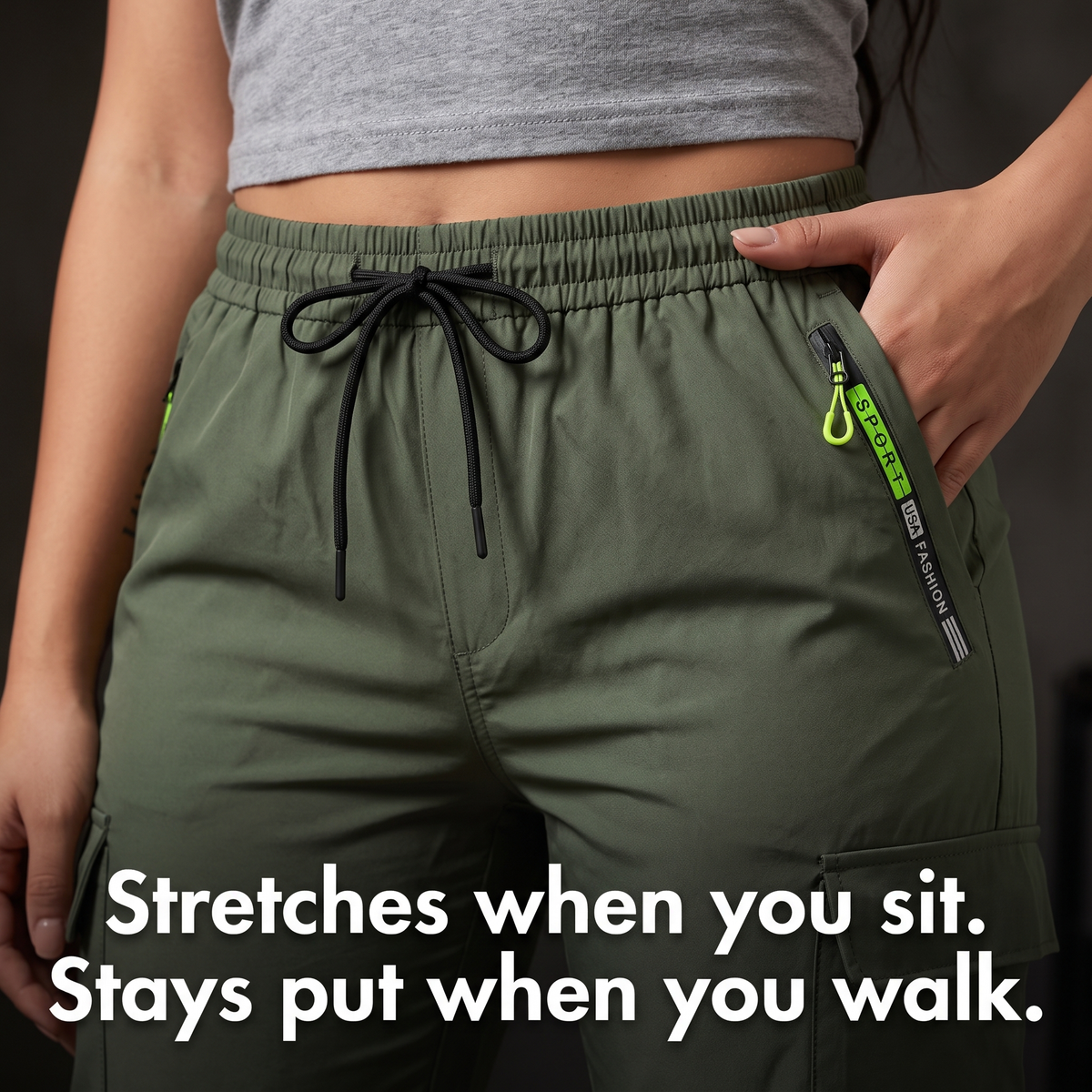 Pantalones cargo para mujer con cintura elástica