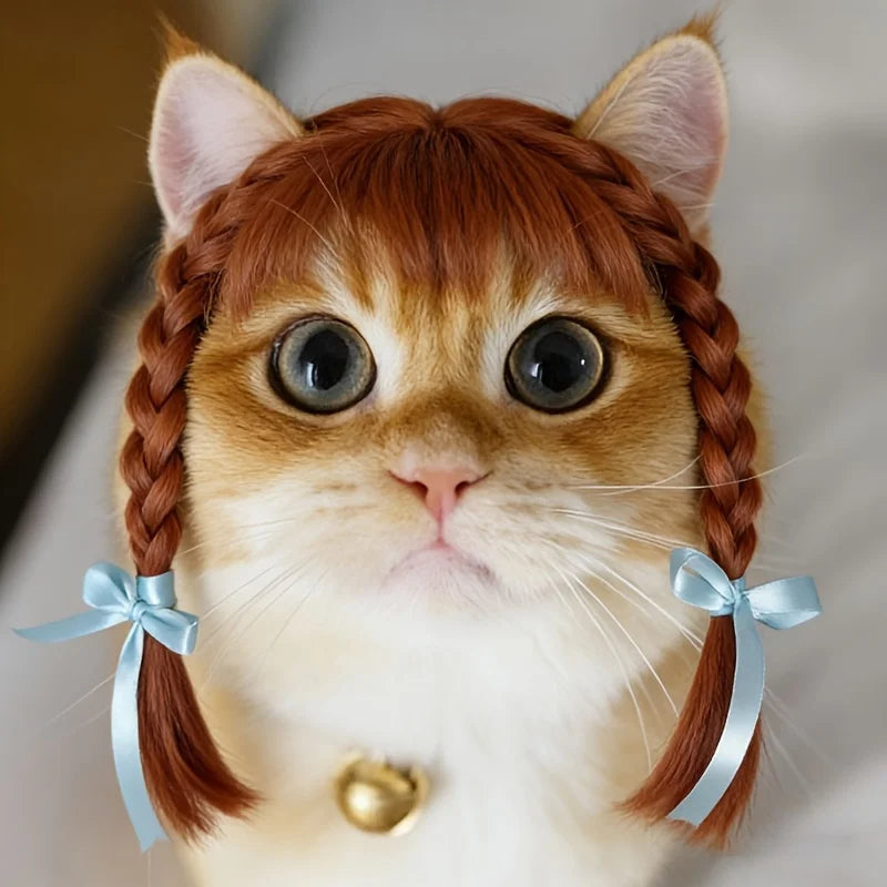 Peluca de trenzas dobles para mascotas