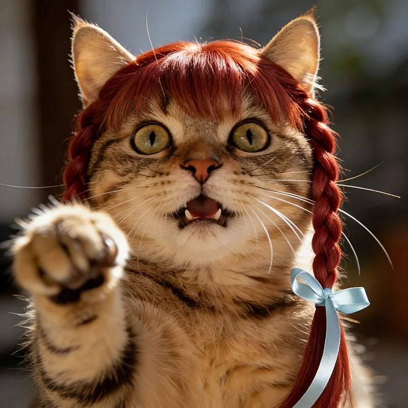 Peluca de trenzas dobles para mascotas