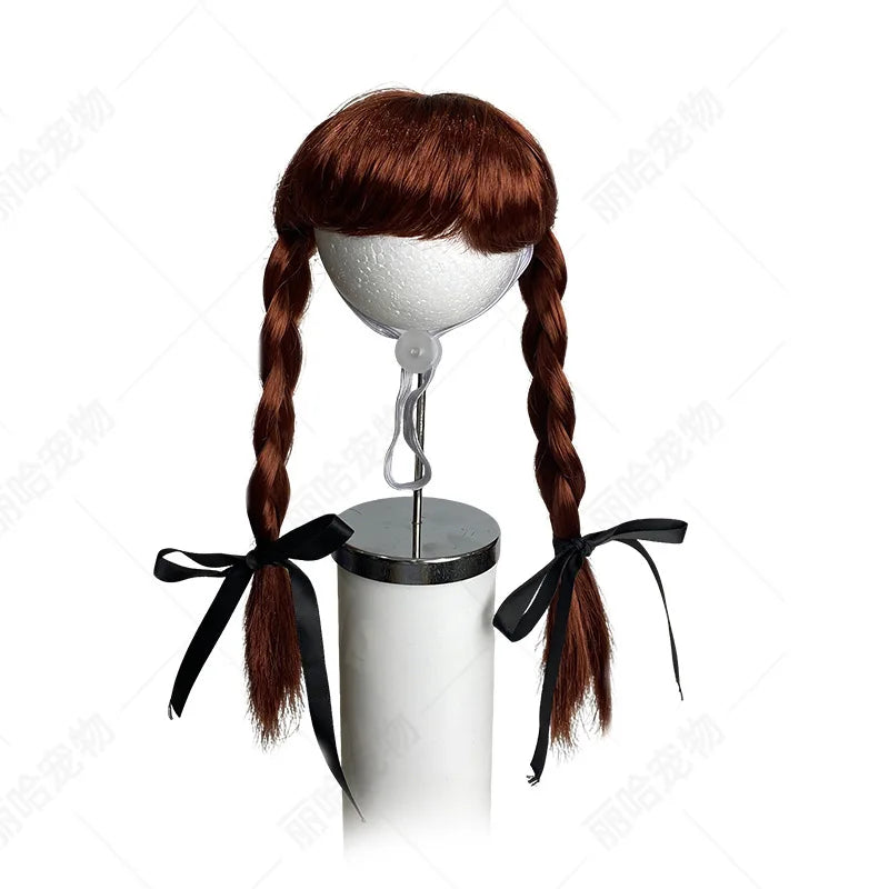 Peluca de trenzas dobles para mascotas
