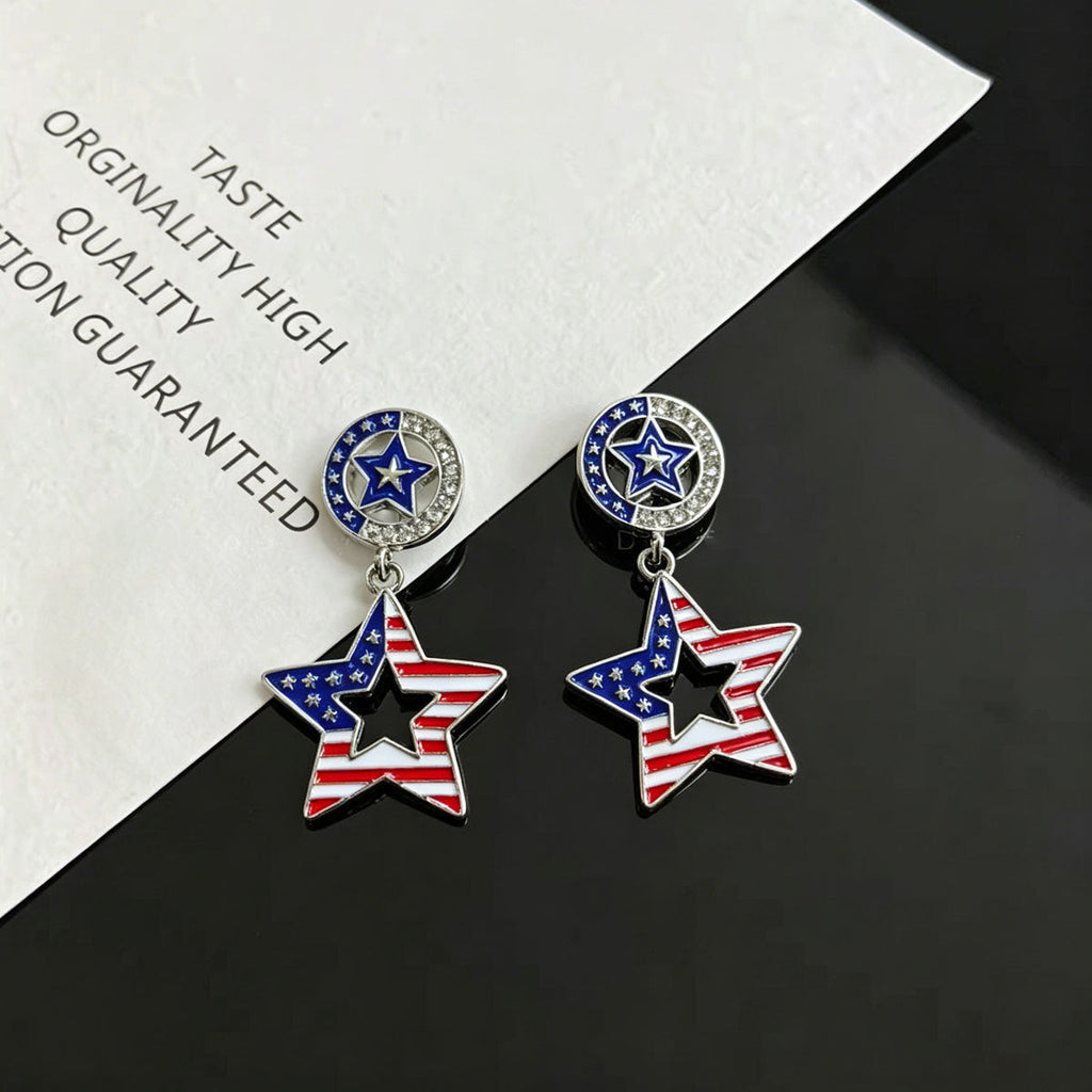 Pendientes colgantes de estrella con bandera esmaltada para mujer