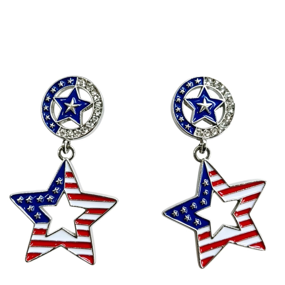 Pendientes colgantes de estrella con bandera esmaltada para mujer