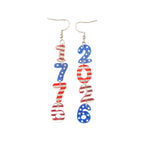 Pendientes largos de números con diseño patriótico y purpurina