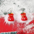 Pendientes navideños con pompón de pelo y motivos de copo de nieve, reno y Papá Noel