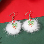 Pendientes navideños con pompón de pelo y motivos de copo de nieve, reno y Papá Noel