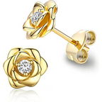 Pendientes de tuerca con flor y piedra de nacimiento en tono dorado