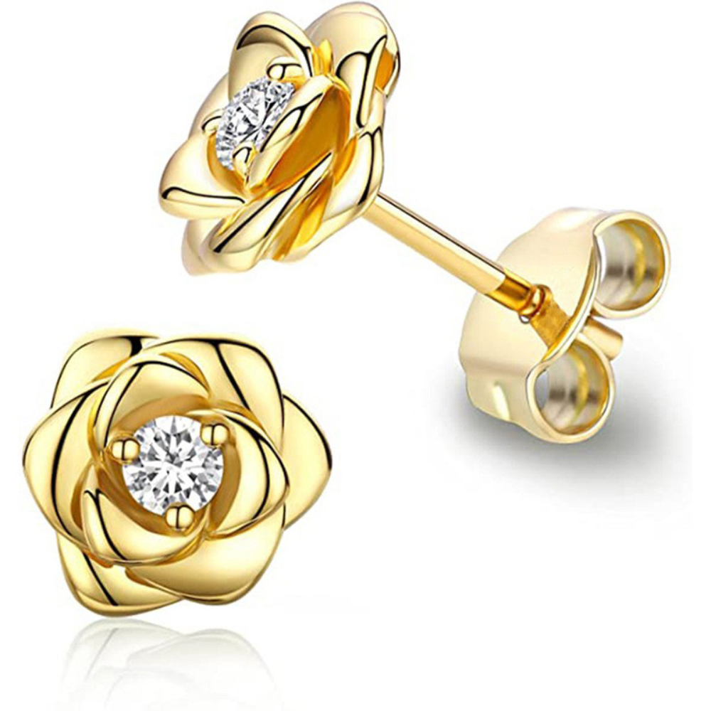 Pendientes de tuerca con flor y piedra de nacimiento en tono dorado